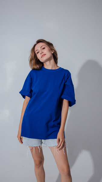 футболка oversize синя F03DeepBlue фото